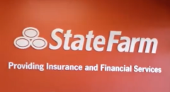 Pictured is State Farm's logo in a company office. (Photo credit: YouTube/Ryan P)