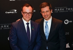 Secretary of Transportation Pete Buttigieg and his husband Chasten at the Kennedy Center in Washington on April 24, 2022. (Photo by SAMUEL CORUM/AFP via Getty Images)