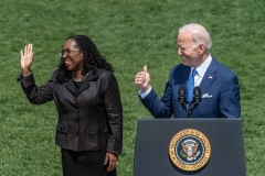 Judge Ketanji Brown Jackson and President Joe Biden celebrate Jackson's confirmation to the US Supreme Court at the White House on April 08, 2022. (Photo by JIM WATSON/AFP via Getty Images)