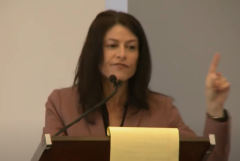 Dana Nessel gives a speech. (Photo credit: YouTube/Dana Nessel For Michigan Attorney General)