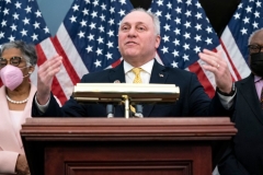 House Minority Whip Steve Scalise (R-LA) addresses reporters during a press conference to unveil the Joseph H. Rainey Room in the in the US Capitol in Washington, DC, on February 3, 2022. - Rainey was the first elected Black member of the House of Representatives who served from 1870 to 1879. (Photo by GREG NASH/POOL/AFP via Getty Images)