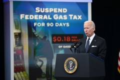 President Joe Biden delivers remarks on efforts to lower high gas prices in the South Court Auditorium at Eisenhower Executive Office Building June 22, 2022 in Washington, DC. - Joe Biden pitched a temporary fuel tax break Wednesday to help American drivers face the highest inflation in four decades, but critics called it attempted window dressing by an unpopular US president ahead of difficult midterm elections. (Photo by JIM WATSON/AFP via Getty Images)