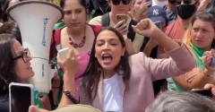 Rep. Alexandria Ocasio-Cortez (D-N.Y.) chants "In the Streets!" with pro-abortion protesters. (Screenshot)
