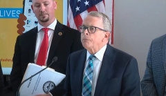 Ohio Gov. Mike DeWine (R) explains House Bill 99, which allows teachers to carry guns in school after professional training. (Screenshot)