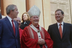 President George W. Bush, Cardinal Theodore McCarrick, and Chief Justice John Roberts outside St. Matthew's Cathedral in Washington.D.C., after the Red Mass, Oct. 2, 2005. (Photo by G. Fabiano-Poll/Getty Images)