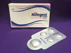 Image dated May 8, 2020 courtesy of Plan C shows a combination pack of mifepristone (L) and misoprostol tablets, two medicines used together, also called the abortion pill. (Photo by ELISA WELLS/PLAN C/AFP via Getty Images)