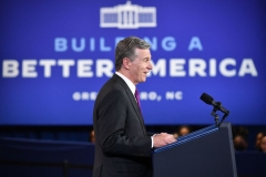 North Carolina Governor Roy Cooper speaks at the Alumni-Foundation Event Center of North Carolina Agricultural and Technical State University in Greensboro, North Carolina on April 14, 2022. - US President Joe Biden traveled to North Carolina on Thursday to tout his efforts on combating inflation and jumpstarting high-tech research and manufacturing to make the United States more competitive in the global economy. (Photo by MANDEL NGAN/AFP via Getty Images)