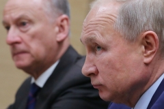 Russian President Vladimir Putin with Russian Security Council secretary Gen. Nikolai Patrushev. (Photo by Mikhail Klimentyev/Sputnik/AFP via Getty Images)