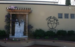 Catholic Church and statues defaced. (Screenshot)