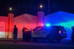 A police car is seen outside the Palm Beach home of former President Donald Trump's on August 8, 2022. (Photo by GIORGIO VIERA/AFP via Getty Images)