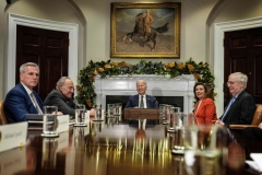 S President Joe Biden (C) meets with congressional leaders in the Roosevelt Room of the White House to discuss legislative priorities through the end of 2022, in Washington, DC, on November 29, 2022. - Left to right are House Minority Leader Kevin McCarthy, Senate Majority Leader Chuck Schumer, Speaker of the House Nancy Pelosi and Senate Minority Leader Mitch McConnell. (Photo by JIM WATSON/AFP via Getty Images) S President Joe Biden (C) meets with congressional leaders in the Roosevelt Room of the White House to discuss legislative priorities through the end of 2022, in Washington, DC, on November 29, 2022. - Left to right are House Minority Leader Kevin McCarthy, Senate Majority Leader Chuck Schumer, Speaker of the House Nancy Pelosi and Senate Minority Leader Mitch McConnell. (Photo by JIM WATSON/AFP via Getty Images)