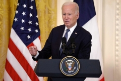 President Joe Biden speaks during a joint press conference with French President Emmanuel Macron in the East Room of the White House in Washington, DC, on December 1, 2022. (Photo by LUDOVIC MARIN/AFP via Getty Images) President Joe Biden speaks during a joint press conference with French President Emmanuel Macron in the East Room of the White House in Washington, DC, on December 1, 2022. (Photo by LUDOVIC MARIN/AFP via Getty Images)