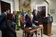 President Joe Biden (R) leaves after signing a resolution to avert a nationwide rail shutdown, in the Roosevelt Room of the White House in Washington, DC, on December 2, 2022. (Photo by BRENDAN SMIALOWSKI/AFP via Getty Images) President Joe Biden (R) leaves after signing a resolution to avert a nationwide rail shutdown, in the Roosevelt Room of the White House in Washington, DC, on December 2, 2022. (Photo by BRENDAN SMIALOWSKI/AFP via Getty Images)
