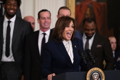 Vice President Kamala Harris speaks during a celebration for the Golden State Warriors 2022 NBA championship, in the East Room of the White House in Washington, DC, on January 17, 2023. (Photo by ANDREW CABALLERO-REYNOLDS/AFP via Getty Images) Vice President Kamala Harris speaks during a celebration for the Golden State Warriors 2022 NBA championship, in the East Room of the White House in Washington, DC, on January 17, 2023. (Photo by ANDREW CABALLERO-REYNOLDS/AFP via Getty Images)