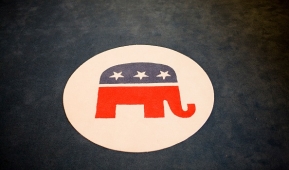 The symbol of the Republican Party on in a rug in the lobby of the Republican Party's headquarters in Washington. (Photo by Brooks Kraft LLC/Corbis via Getty Images)