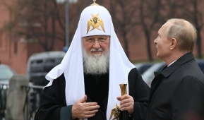 Russian President Vladimir Putin and Orthodox Patriarch Kirill of Moscow at a Red Square ceremony in 2019. (Photo by Mikhail Svetlov/Getty Images)
