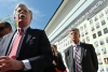 Charge d'Affairs William Taylor stands behind then-National Security Adviser John Bolton in Kiev on August 27, 2019. (Photo by SERGEI SUPINSKY/AFP via Getty Images)