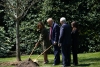 U.S. First Lady Melania Trump, President Donald Trump, Vice President Mike Pence and Karen Pence participate in a tree planting ceremony to mark Earth Day and Arbor Day on the South Lawn of the White House in Washington, DC on April 22, 2020. (Photo credit: MANDEL NGAN/AFP via Getty Images)