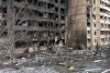 The remains of an apartment building destroyed by Russian shelling in Ukraine’s second largest city, Kharkiv. (Photo by Sergey Bobok/AFP via Getty Images)