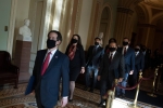 Rep. Jamie Raskin(front) D-MD walks with House impeachment managers to the Senate floor as they arrive for the start of the trial of former US President Donald Trump on Capitol Hill on February 9, 2021, in Washington, DC. (Photo by BRENDAN SMIALOWSKI/AFP via Getty Images)
